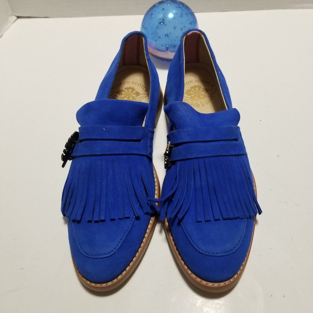 🆕️ Scotch & Soda LOEL Fringe Blue Suede Loafers Flats Leafs Shoes EU 37 - Picture 3 of 13